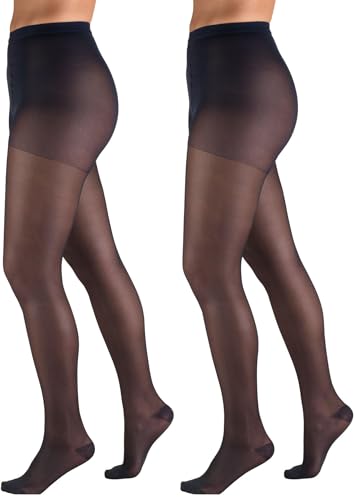 Image of Truform Sheer Compression Pantyhose, 15-20 mmHg, Women's Shaping Tights, 20 Denier, Navy, Tall (Pack of 2)
