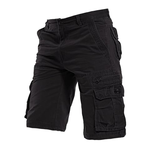 Pantalones cortos de trabajo ligeros para hombre, pantalones cortos de senderismo, informales, atléticos, gimnasio, pantalones cortos de trabajo con cintura elástica, Negro -, Large
