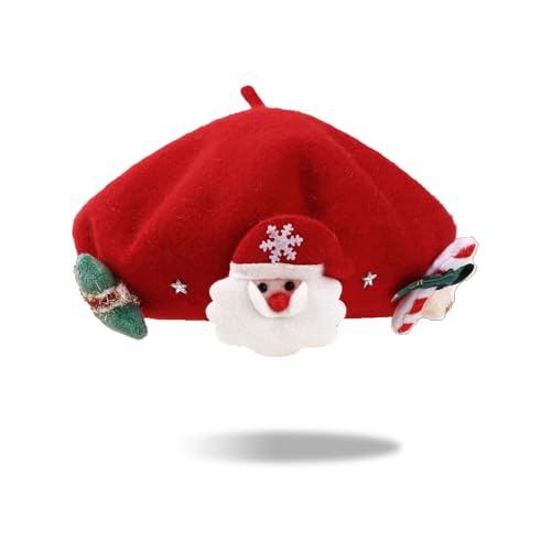 TAGVO Weihnachtsbaskenmütze Erwachsene Weihnachtsmütze Barett...