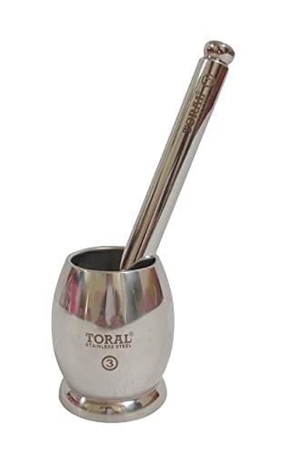 100% stainless steel mortar and pestle set | mini khal batta | elegant dholak shape-image-2