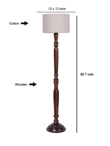 Image of Devansh Grey Cotton Wooden Floor Lamp -9