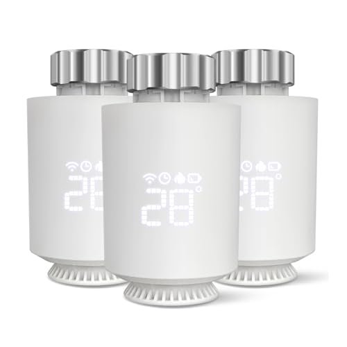 Heizkörperthermostat, Smart Thermostat, Programmierbar Heizungsthermostat Unterstützen Alexa, Google Home Sprachsteuerung und Smart Life App Fernbedienung, Einfache Installation, Smart Home (3 Stück)