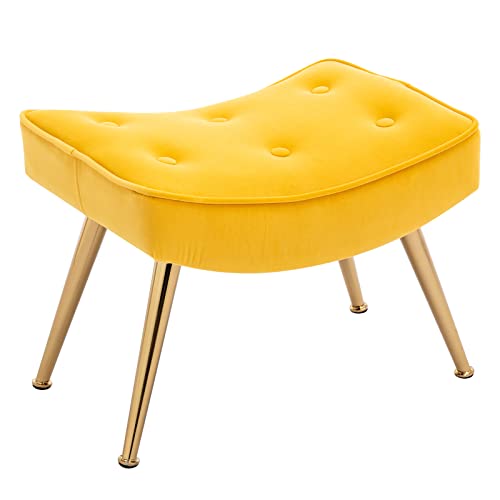 Duomay Modern Accent Chair With Ottoman, Velvet Tufted Uplostered Arm Chair With Footrest, Comfy Side Leisure Chair With Gold Metal Legs For Living Reading Room Bedroom Office, Yellow #TOP6