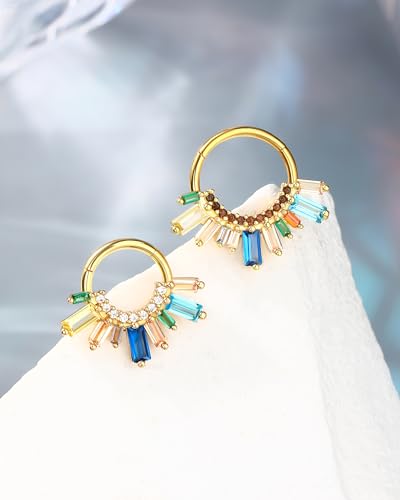 Colorful CZ Gold Septum Ring 16G Septum Jewelry Unique Daith Earrings for Women Sparkly Daith Piercing Jewelry Gold Stainless Steel