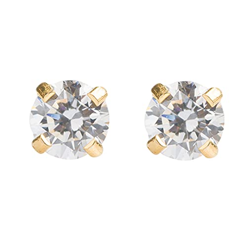 Gold Plated 4mm Prong Set Cubic Zirconia Piercing Studs - System 75