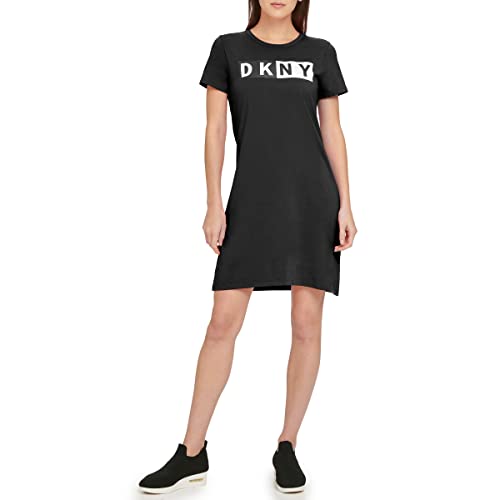 DKNY Sport Women's Two Tone Logo T-Shirt Dress, Black, Large