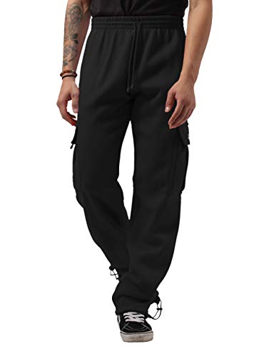 Mens Cargo Sweatpants Fleece Heavyweight Long Workout Gymwear (Small, 1rd05_Black)