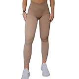 Women's Buttery Soft 7/8 V-Waist Leggings, Cross Waist High Waist Gym Yoga Leggings Tan