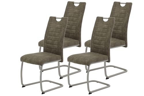 Hela Tische, 4er Set Esszimmerstuhl Ulla, Bezug Microfaser Vintage-Optik Schlamm, Metallgest. Rundrohr Edelstahl (echt) Hela Tische, 4er Set Esszimmerstuhl Ulla, Bezug Microfaser Vintage-Optik Schlamm, Metallgest. Rundrohr Edelstahl (echt)