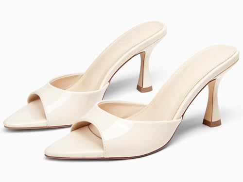 Image of Coutgo Womens Heeled Mules Pointed Peep Toe High Heels Slip On Backless Mule Sandals Dress Shoes
