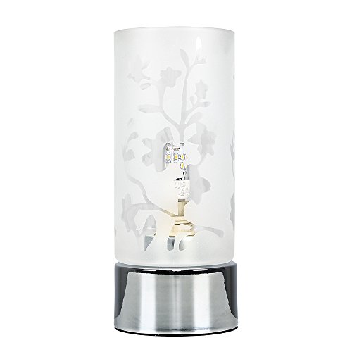 MiniSun Modern Floral Design Glass & Polished Chrome Touch Bedside Table Lamp