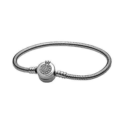 Pandora Jewelry Moments Sparkling Crown O Snake Chain Charm Bracelet For Women - Sterling Silver With Cubic Zirconia Pave Clasp - 6.7”, No Box #TOP24