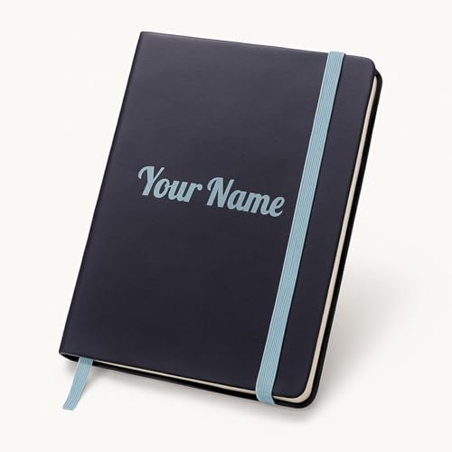 Image of Personalised PU Leather Diary - A5 Size Black Hardbound Notebook with Name Print & Matching Strap, 176 Pages 80 GSM Paper, Calendar, Memo Section, Ideal for Gifting