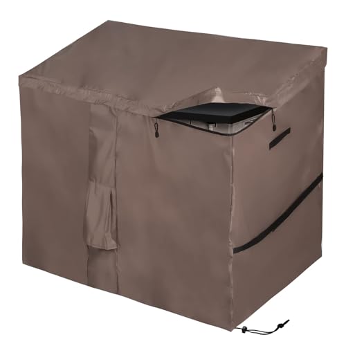Housse Imperméable pour Abri de Jardin, Bâche de Coffre de Rangement Extérieur avec Dessus à Ouverture Facile, Pour la Série Store It Out, 420D Oxford Brun (135*75*114cm)