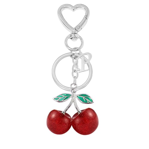 Heart-Shaped Keychain with Initial A-Z and Cherry Charm Bag Charms for Women,Car Accessories