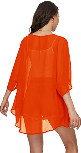 Image of Indian Trendy Women's Solid Puff Sleeve Kimono Cardigan Loose Cover Up Casual Blouse Top Chiffon