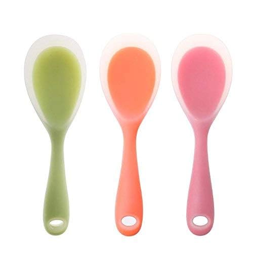 Image of Baskety Non-Stick Rice Spoon Silicone Ladle Soup Spoon with Handle for Dining Table 22.3 x 6.8 cm (Orange)