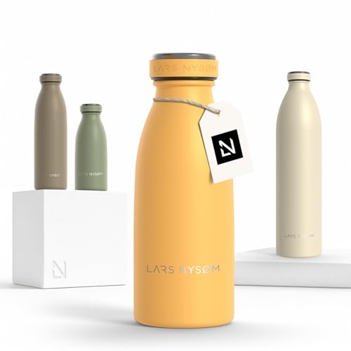 Image of LARS NYSOM Stainless Steel Insulated Water Bottle 12oz 17oz 25oz 34oz 51oz | Insulated Thermo Flask for Hot and Cold Beverages | Leakproof Drinking Bottle (Mustard Yellow, 11.9oz)