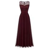 Vestido largo de encaje floral para mujer, vestido formal para graduación, dama de honor, elegante, largo hasta el suelo, vestido de invitada de boda, rojo vino, S