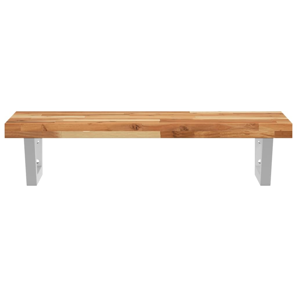 Scaffale per lavandino, montaggio a parete, in acciaio e legno di acacia massiccio, 100 x 40 cm, con supporti trapezoidali per bagno, salvaspazio, robusto, spazio per riporre e tenere in