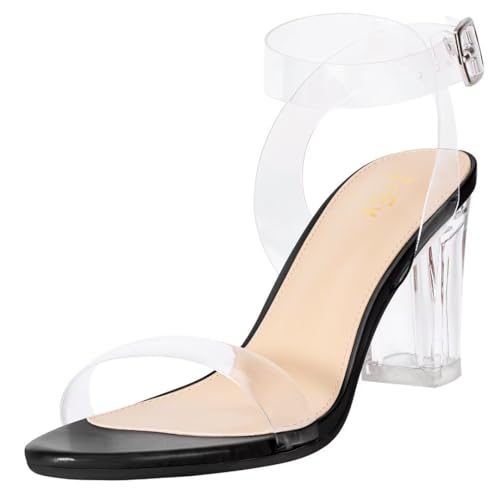 Image of ZriEy Women's Clear Heels Chunky Block Mid High Heeled Sandals | 2.75 Inch Chunky Heel, Transparent Open Toe Ankle Strap Dress Pump Shoes for Women in Daily Wear Party Wedding
