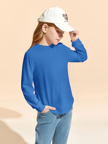 Haloumoning Girls Oversized Long Sleeve Shirts Kids Fashion Crewneck Tunic Tops Curved Hem Tees 7-14 Years4