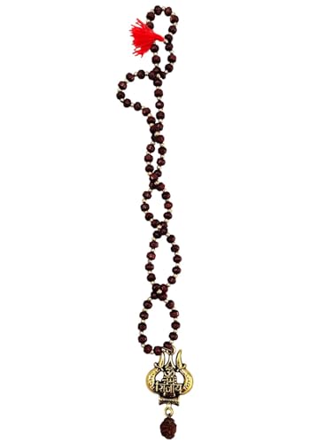 Image of BookMyCostume Spiritual & Devotional Mala Collection - Natural Tulsi Kanthi & Rudraksha Bead Necklaces with Trishul & Religious Pendants - Unisex Ethnic Jewellery for Puja, Meditation, Festivals & Daily Wear