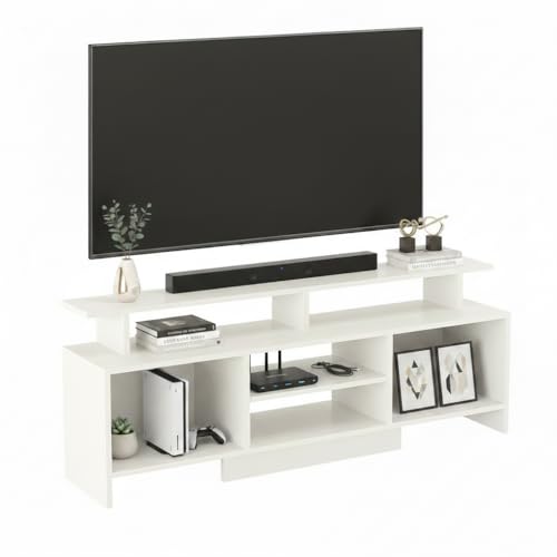 Image of FURNEASER Kashvi Floor Standing TV Unit for Living Room | Modern Engineered Wood TV Cabinet with Open Storage Shelves | Entertainment Center for Upto 55 Inch TV