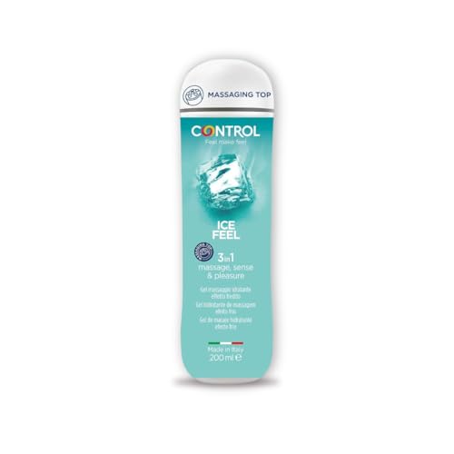 Control Ice Feel - Gel de Masaje Corporal con Efecto Frío y Tapón Masajeador - 200 ml - Base acuosa - Compatible con preservativo - Hidratante - Hipoalergénico - Sin azúcar - No mancha