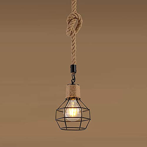 Lámpara de Techo Rústica de Cuerda Colgante Luz Ajustable E27 2