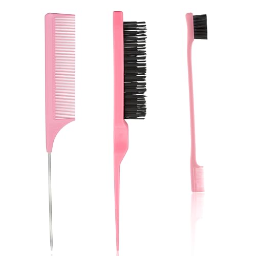 Cepillo Baby Hair, 3 Piezas Peine Baby Hair Peine Coleta Peine De Pulido Baby Hair Brush Cepillo Para Hacer Colas Adecuado Para Peluqueros Profesionales, Mujeres, Hombres, Niños (Rosa)