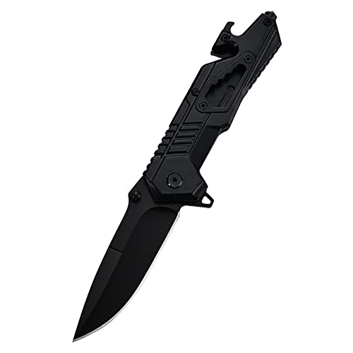 Pocket Knife For Men, 5-In-1 Multitool Folding Knife With Bottle Opener, Glass Breaker, Seatbelt Cutter And Wrench, Outdoor Black #TOP28