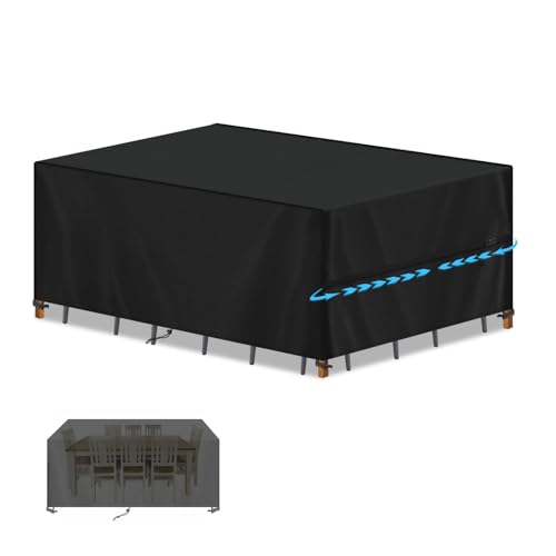 SIMPHAUS Housse Table Jardin Housses pour Mobilier de Jardin avec Cordon de Serrage,Bache Salon de Jardin Exterieur Impermeable,Anti-UV 420D Oxford Tissu...