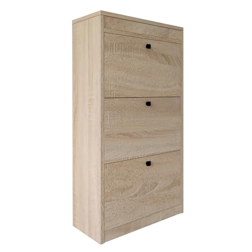 MEBLE GRZYBEK Schuhschrank 116x65x27 cm - Praktische Schuhkipper mit 3 Klappen für Optimale Schuhaufbewahrung - Schuhregal mit Laminierte Holzplatte Sonoma Eiche