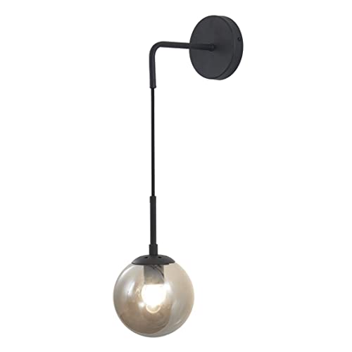 Image of BOKT Modern Smoke Gray Glass Ball Wall Sconce Lighting Mid Century Matte Black Wall Mount Light Fixture Vanity Globe Bathroom Wall Lamp (Black+Smoke Gray)