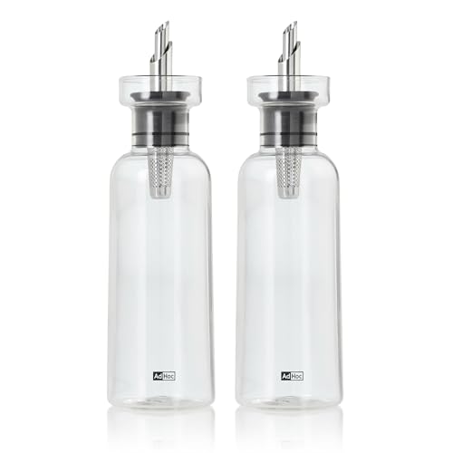 AdHoc AromaPour - Oil & Vinegar Dispenser - No-Drip Liquid Bottle for Kitchen - Airtight Design with Stainless Steel Filter - Offers Healthy & Fresh Flavor - Dispenser Set (2 Pack)