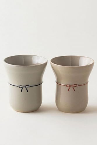 壽官陶苑 青釉リボンカップ2点 ペアカップ[受注生産のため3ヶ月程度で発送]
