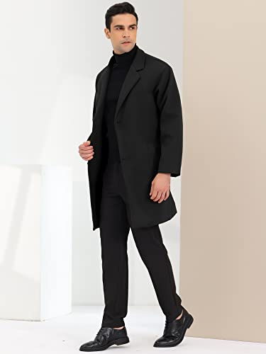 Image of Lars Amadeus Men's Black Winter Trench Coat Notched Lapel Single Breasted Mid-Length Overcoat Small Black