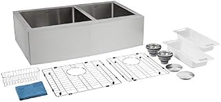 ZUHNE 33-Inch Farmhouse Apron Front 60/40 Double Bowl Stainless Steel Kitchen Sink 16-Gauge