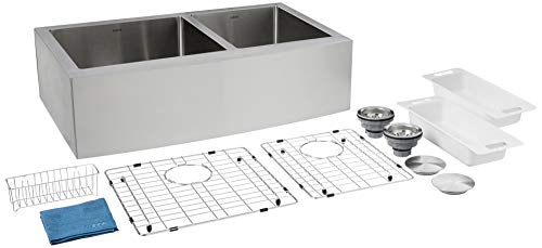 ZUHNE 33-Inch Farmhouse Apron Front 60/40 Double Bowl Stainless Steel Kitchen Sink 16-Gauge