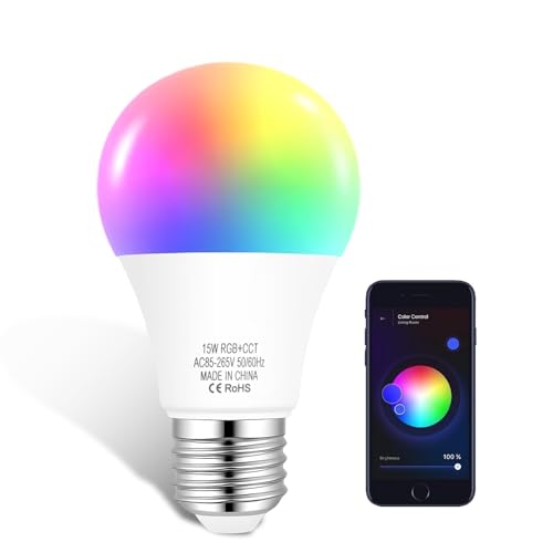 Jiyeo Bayonet Smart Bulb,15W Bluetooth Colour Changing Light Bulb E27 16 Million Colors Tunable White 2700K-6500K for Alexa and Google Home Remote Control by APP No Hub Required 1 Pack
