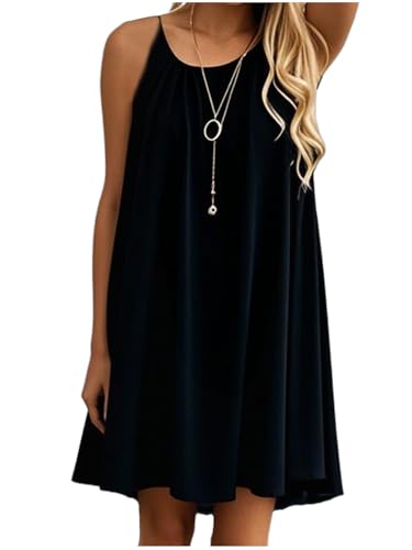 Image of Women's Summer Casual Sundress Chiffon Sleeveless Tank Beach Shift Dress (XS, Black)