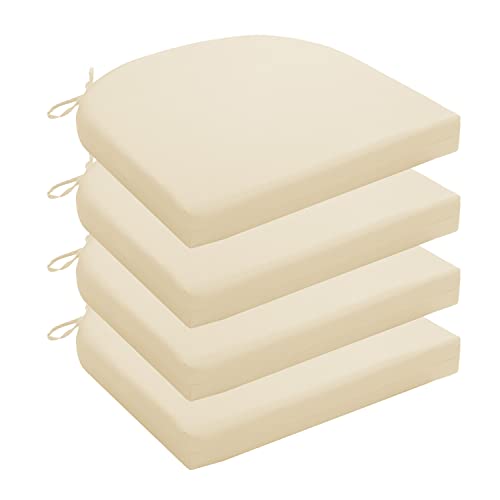 Wellsin Outdoor Chair Cushions For Patio Furniture - Patio Chair Cushions Set Of 4 - Waterproof Round Corner Outdoor Seat Cushions 17"X16"X2", Beige #TOP5