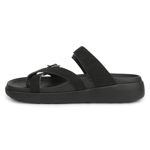 Image of Liberty Healers VAL-37E Slippers for Men - Black & Brown Faux Suede Slip-On Casual Slippers | Soft Cushioned Footbed, Lightweight Everyday Footwear for Home, Daily, Indoor & Casual Wear