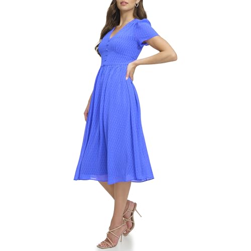Image of DKNY Women's Short Sleeve V-Neck Midi Dress Straight Hem Dress
