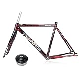 HWEVDHJ 49/52/55cm Fixed Gear Bike Frameset 700C Aluminum Alloy Racing Track Bike Frames with Fork Quick Release Frame F100mm R120mm QR BB68mm(Red,55cm)