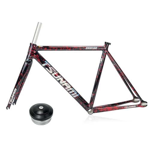 HWEVDHJ 49/52/55cm Fixed Gear Bike Frameset 700C Aluminum Alloy Racing Track Bike Frames with Fork Quick Release Frame F100mm R120mm QR BB68mm(Red,55cm)