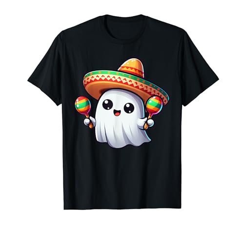 Poncho fantasma Cinco de Mayo Sombrero Halloween Fiesta Maracas Camiseta