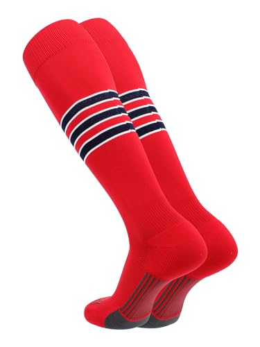 TCK Baseball & Softball Socks | USA Made Dugout Series | Scarlet/Navy/White | Small