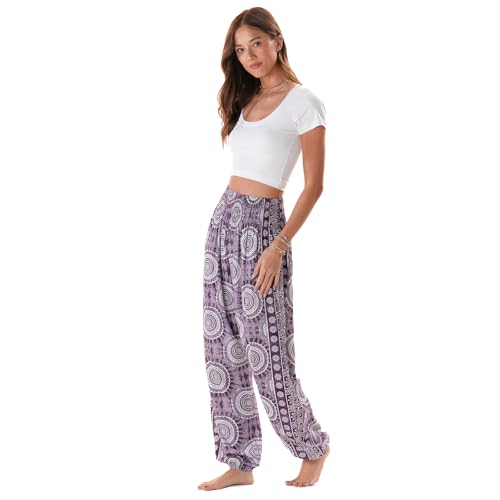 Image of Lotus and Luna Women's Harem Pants Thai Pants for Beach & Lounge High Waisted Flowy Boho Pants Genie Pants Yoga Pants